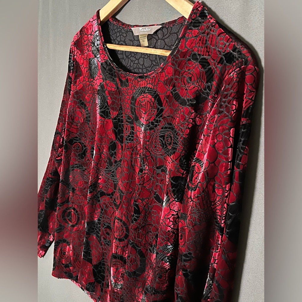 TanJay Petites PL Velvet Burnout Long Sleeve Blouse